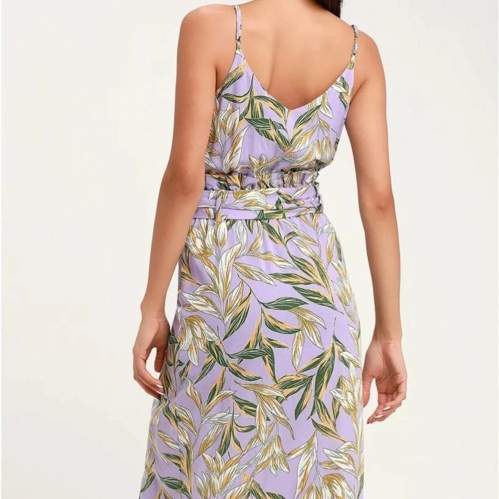 J.O.A. Raya Lavender Tropical Belted Midi Dress - Picture 2 of 13